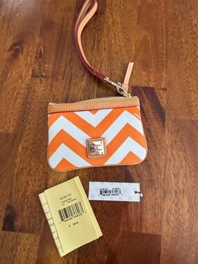 Dooney & Bourke Orange and White Chevron Wristlet with Tan Trim